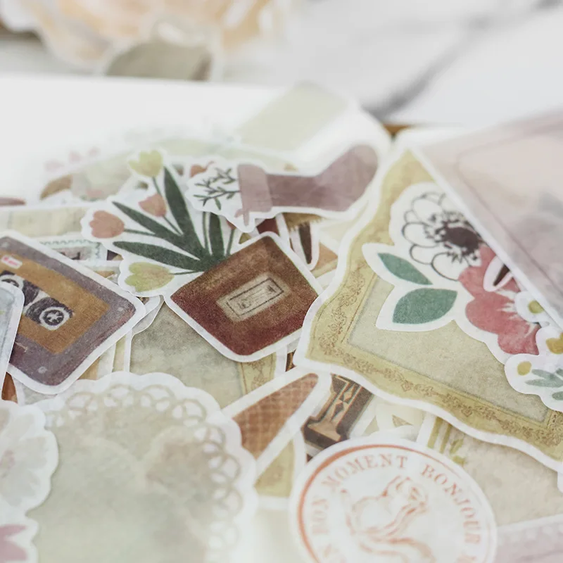 64pcs/lot Journal Japanese Paper Flower Vintage Calendar Coffee Decorative Diary Cute Stickers Scrapbooking Flakes Stationery