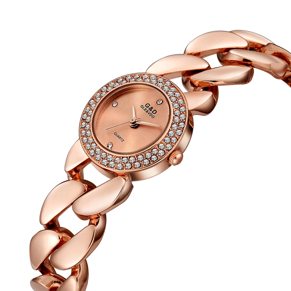 2019 NEW! G&D Top Brand Luxury Women Watches Rose Gold Rhinestones Bracelet Watch Laides Quartz Wristwatches relogio feminino