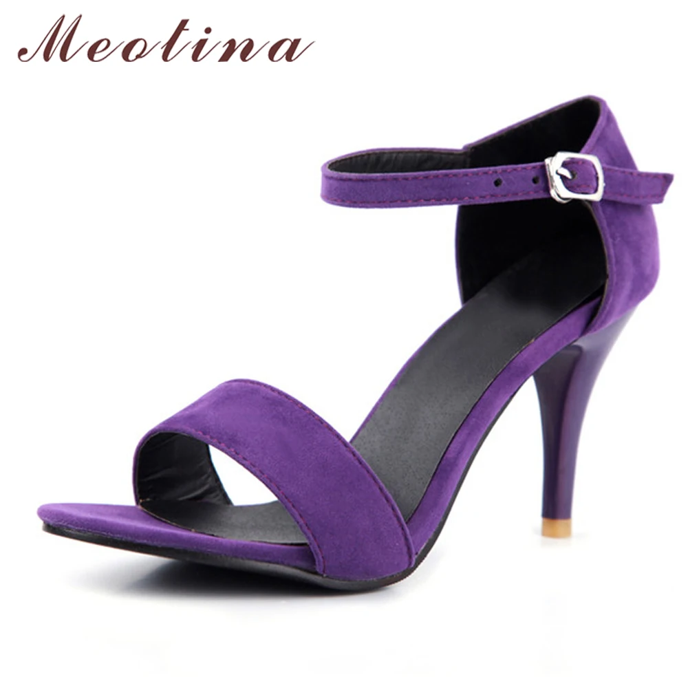 Meotina обувь женские босоножки летние модные пикантные босоножки на высоком тонком каблуке вечерние туфли-лодочки с завязками на лодыжках и открытым носком дамская обувь фиолетовый цвет размеры 34–43