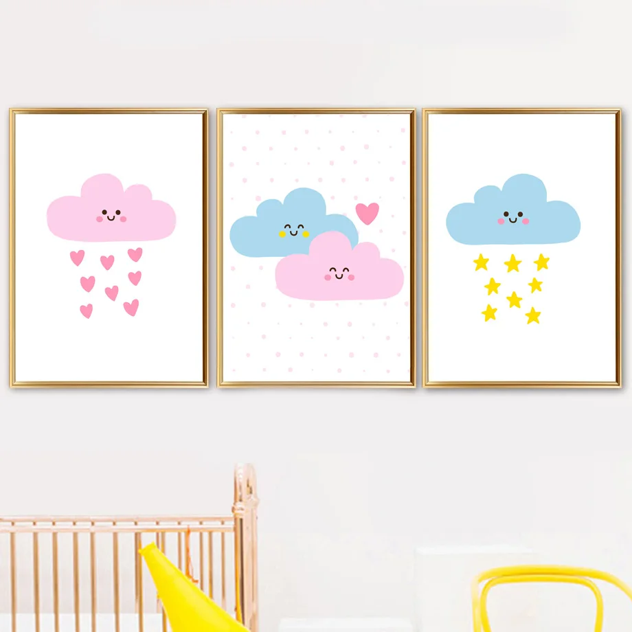 Мультфильм I Love You Baby Cloud Rain Wall Art Холст Картина скандинавский плакат для детской
