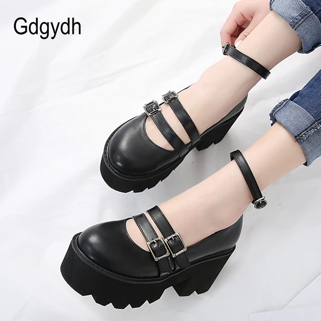 Gdgydh-zapatos góticos con plataforma para mujer, calzado con tacones altos gruesos con correa en el tobillo, Creepers Punk, con hebilla de moda, cómodos Gdgydh-zapatos góticos con plataforma para mujer, calzado con tacones altos gruesos con correa en el tobillo, Creepers Punk, con hebilla de moda, cómodos