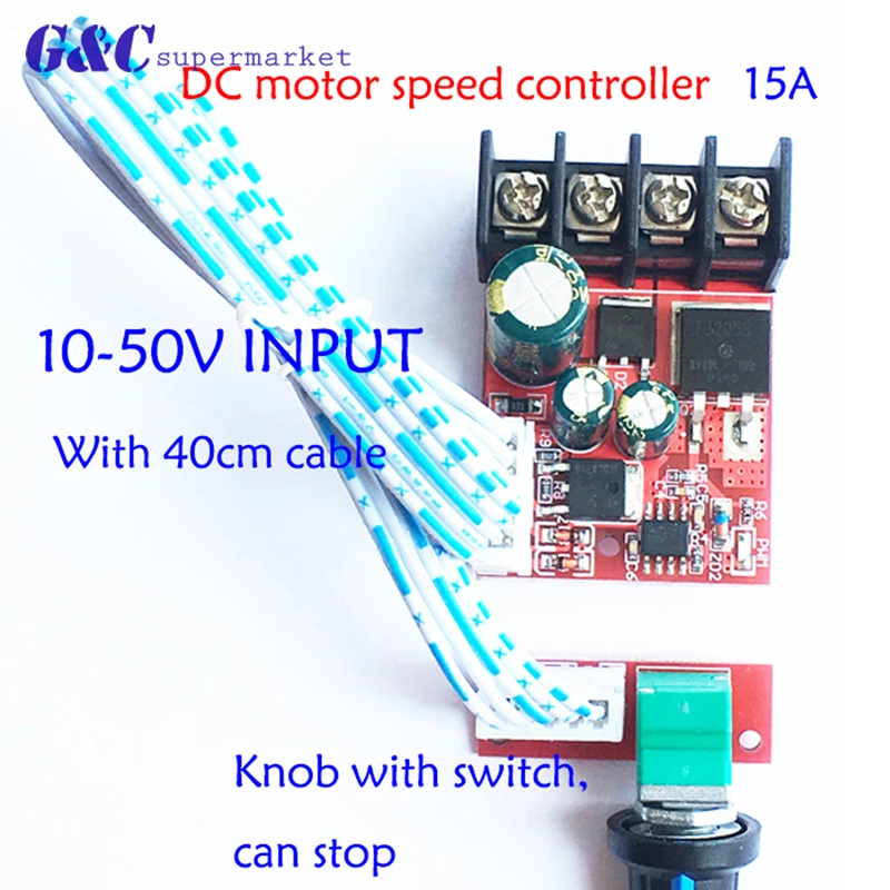 

DC 10V-50V 15A 300W PWM DC Motor Speed Controller Module Speed Regulator Control LED Dimmer Board Switch