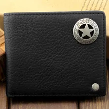 Мужской кошелек из натуральной кожи в западном стиле со звездами, черный