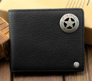 

Mens Western Star Bifold Genuine Leather Card Coin Wallet Purse Black