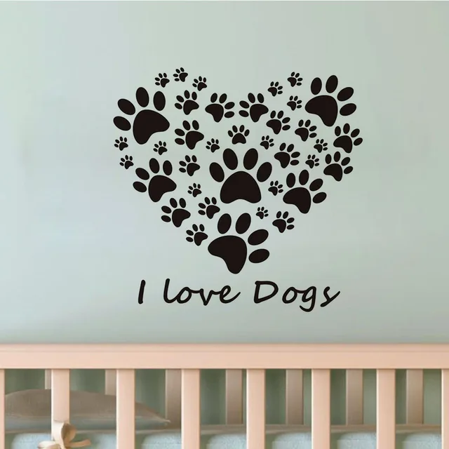 i love dogs paw print heart wall stickers for living room removable