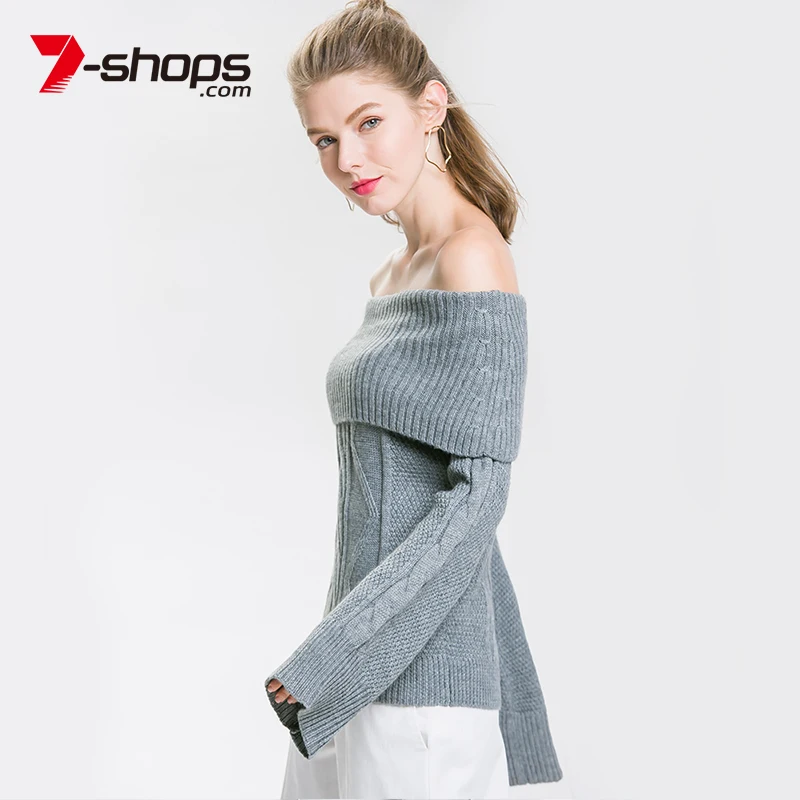 Ccibuy Sale Wool Off Shoulder Women Sweater Flare Long Sleeve Pullover Female Knitting Sweaters Plus Size Jumper White Kazak