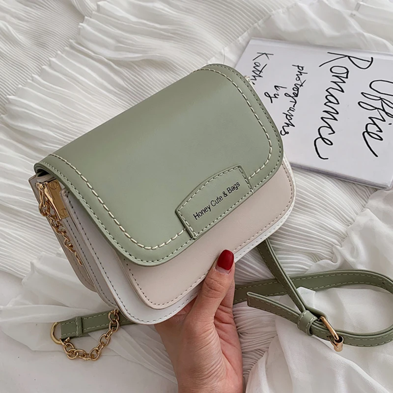 

2019 PU leather Contrast color Leather Crossbody Bag For Women Travel Handbag Fashion letter print Shoulder Messenger Bag Ladies