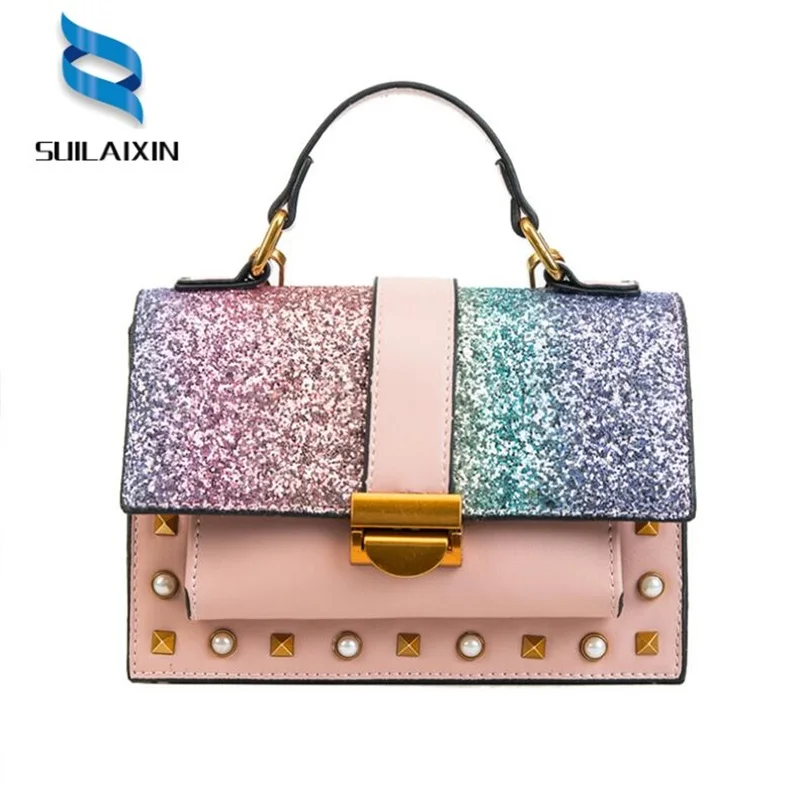 

women crossbody bags for ladies shoulder messenger bags small colorful sequined chains diamond flap handbag with rivet
