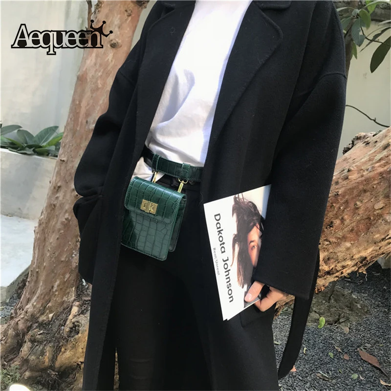 

AEQUEEN 2018 Vintage Crocodile Embossed Waist Packs Women Fanny Pack Shoulder Belt Purse Travel PU Leather Waist Bags Lady Pouch