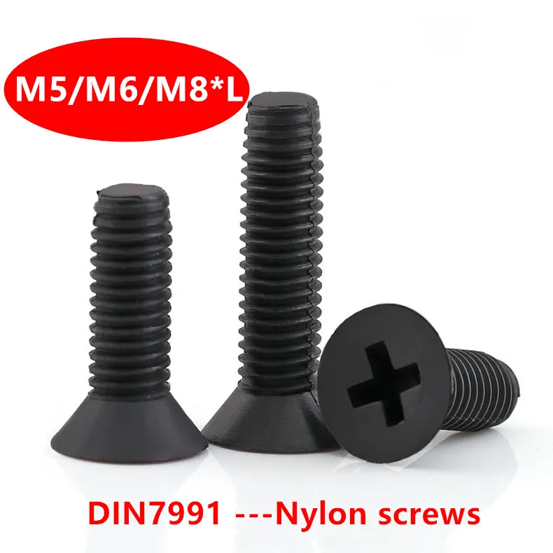 50pcs M5 M6 Black Plastic Nylon Flat Head Screws Phillips Countersunk Socket Screws Bolts Length