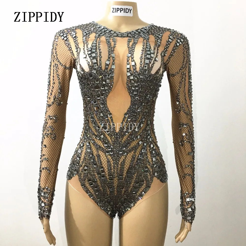 Sparkly Cristais Pretos Bodysuit Nu Glisten Pedrinhas