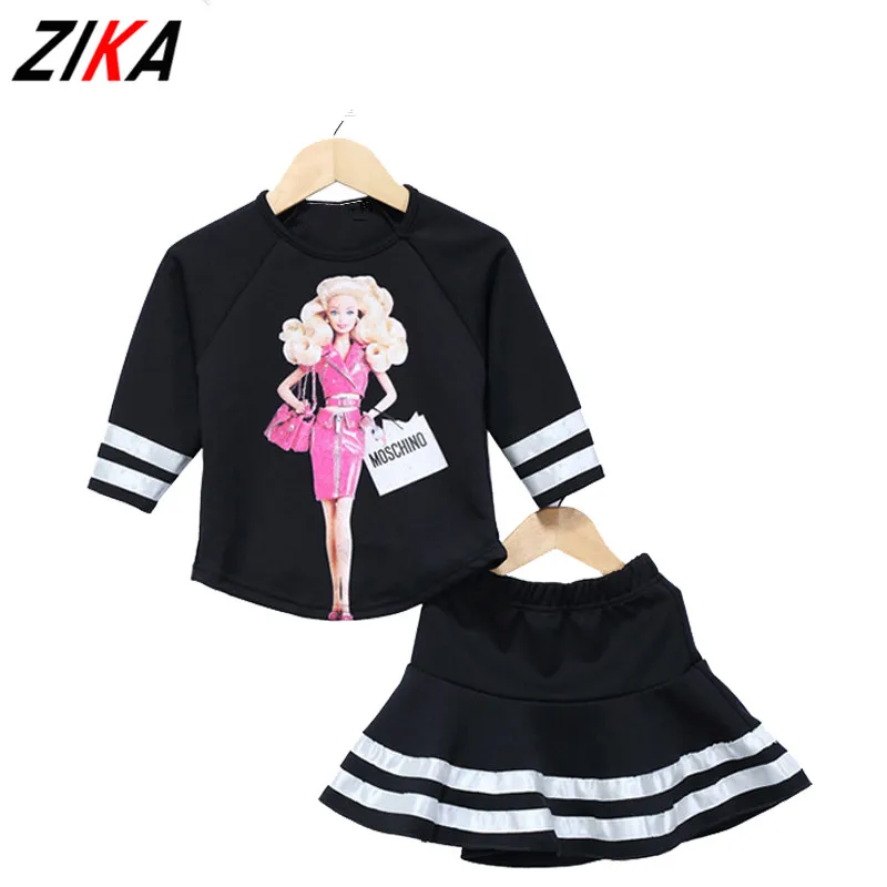 

ZIKA 2016 European Children 's Set 2-7 Years Kids Clothing Sets Casual Trendy Ladies Heat Press Sweatshirts Blouse+Skirts