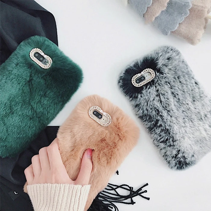 

Mr.orange comfortable Rabbit Fur Phone Bag For iPhone 6 7 7plus 6s+ 6plus 4.7 5.5inch Fluffy fundas for iphone 8 8plus X covers