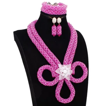 

4UJewelry Fuchsia / hot Pink Luxury Jewelry Set Beaded Nigerian Weddings Jewelry Set African Tribal Jewelry Bridal Necklace Setj