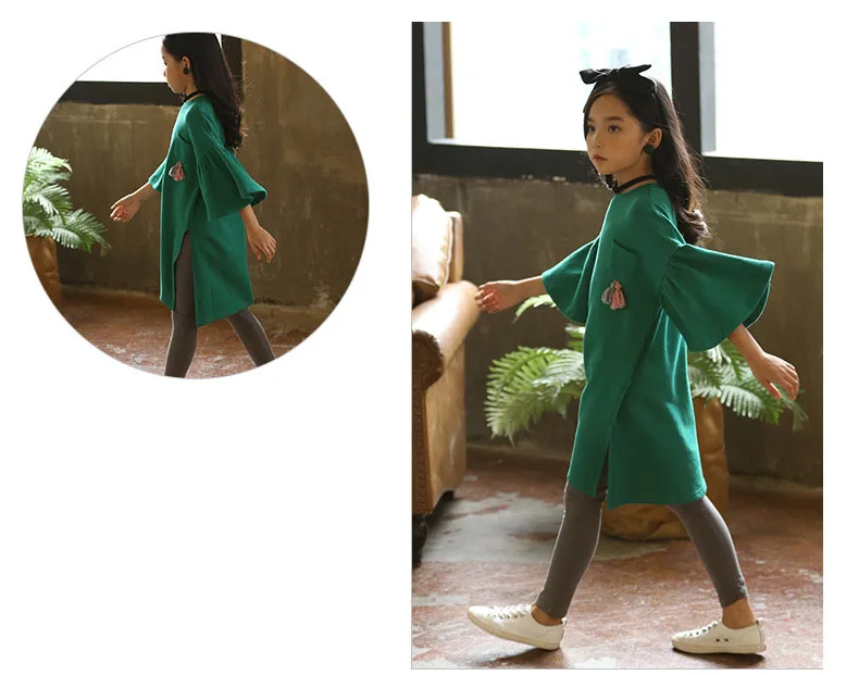 teenage girls long sleeve dresses with pockets autumn spring 2018 brown green long sweatshirts hoodies dress baby girl clothes (14)