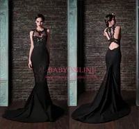 2014 New Arrival High Neck See Through Lace Bodice Black Mermaid Evening Dresses Sexy Open Back Prom Party Gowns EV0112