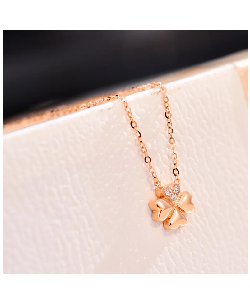 18k Gold Diamond Necklace Pendant Female Women Girl Miss Gift Chain Charm Clover Trendy Party Rose White Yellow drop shipping