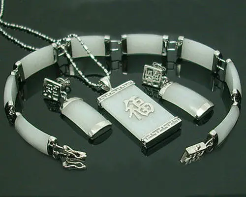 

Jewelry White jade necklace bracelet earring Set AAA 18K gold plated watch Quartz stone crystal