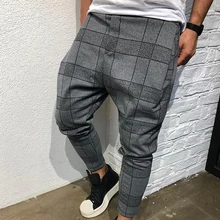 Мужские Винтажные клетчатые повседневные узкие брюки, мужские полосатые брюки на завязках с карманами, свободные шаровары, спортивные штаны размера плюс M-3XL