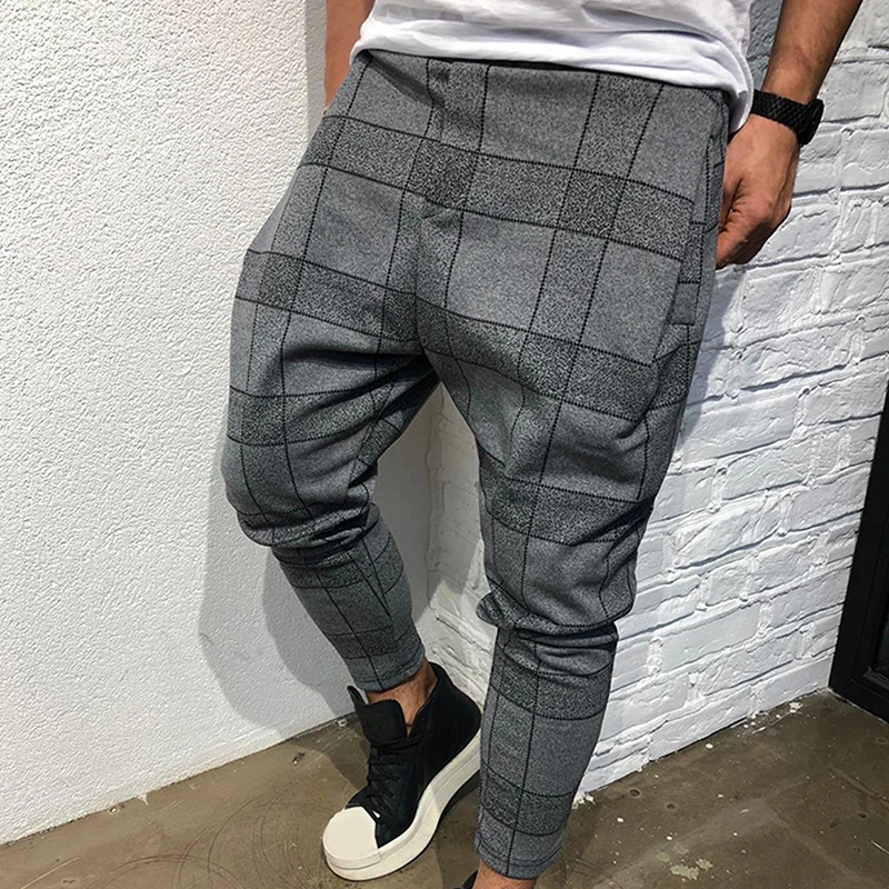 

Men Vintage Plaid Casual Pencil Pants Man Boys Side Striped Drawstring Trousers Pockets Loose Harem Sweatpant Plus Size M-3XL