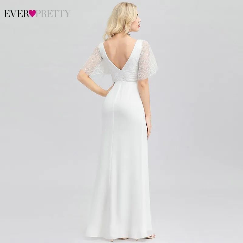 Элегантные Белые Свадебные платья Русалка Ever Pretty EP00974WH с разрезом по бокам и v-образным вырезом, сексуальные блестящие свадебные платья Vestidos De Novia