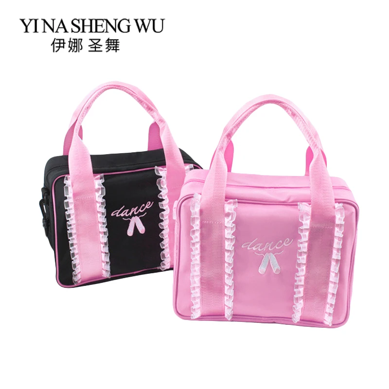 Ballet Dance Messenger Sling Bag Newest Pink/Black Nylon Canvas Vogue Children Embroidered Ballet Dance Lace Handbag 2 Colors