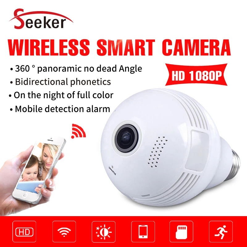 

Free Shipping HD Wireless Wifi 1080P Fisheye LED Light Bulb Camera IP Smart Phone View Motion Detect P2P Cloud TF Card Slot