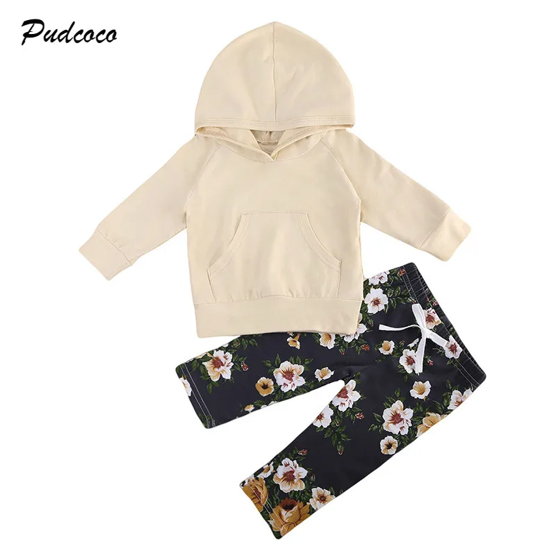 

0-18M Baby Clothing Autumn Winter Long Sleeve Hooded Pullover Tops+Floral Pant 2PCS Outfit Toddler Kids Clothes 0-18M