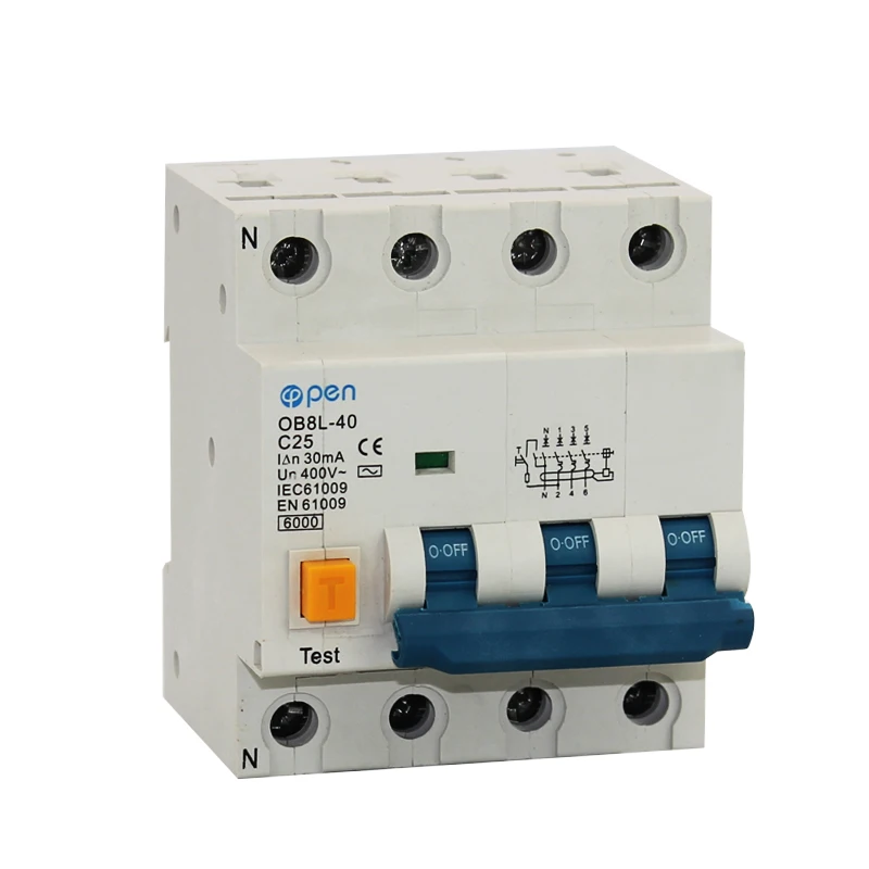

OB8L-40 3P+N 20A/25A/32A Residual Current Circuit Breaker 30mA RCBO for Overload , Residual current, Short Circuit Protection
