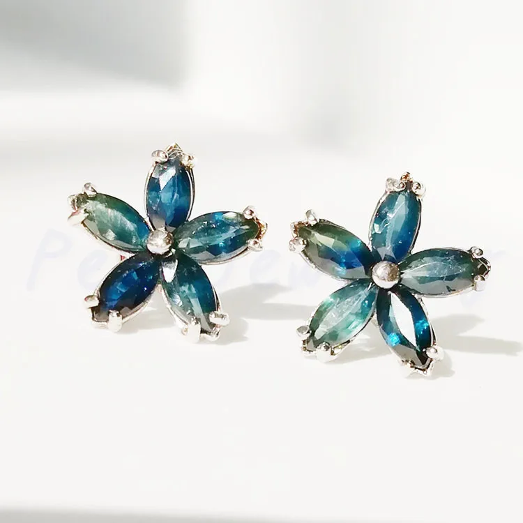

Natural real sapphire stud earring Flower style 0.2ct*10pcs gemstone 925 sterling silver Free shipping #C972513