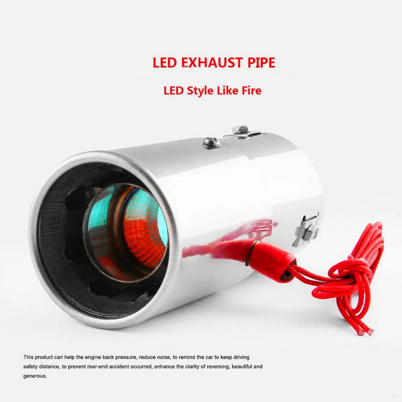 Universal  Car Straight Spitfire Flaming LED Red Light Exhaust Pipe Muffler Tip