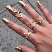 Wholesale 18K gold Plating Rhinestone Trangle rhombus Arrow Finger Rings Set ,5pcs/set Fashion Jewelry alloy plating gold rhinestone finger ring golden
