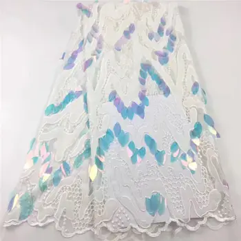 

2019 High Quality French 3D Big sequins Tulle African Lace Fabric Sequins Embroidered Nigerian Lace Fabrics For Party Dress