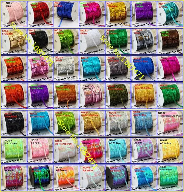 

100 yards/roll,6mm beautiful color loose diameter round flat sequins Roll Paillettes sewing on trims for crafts, cloth accessory