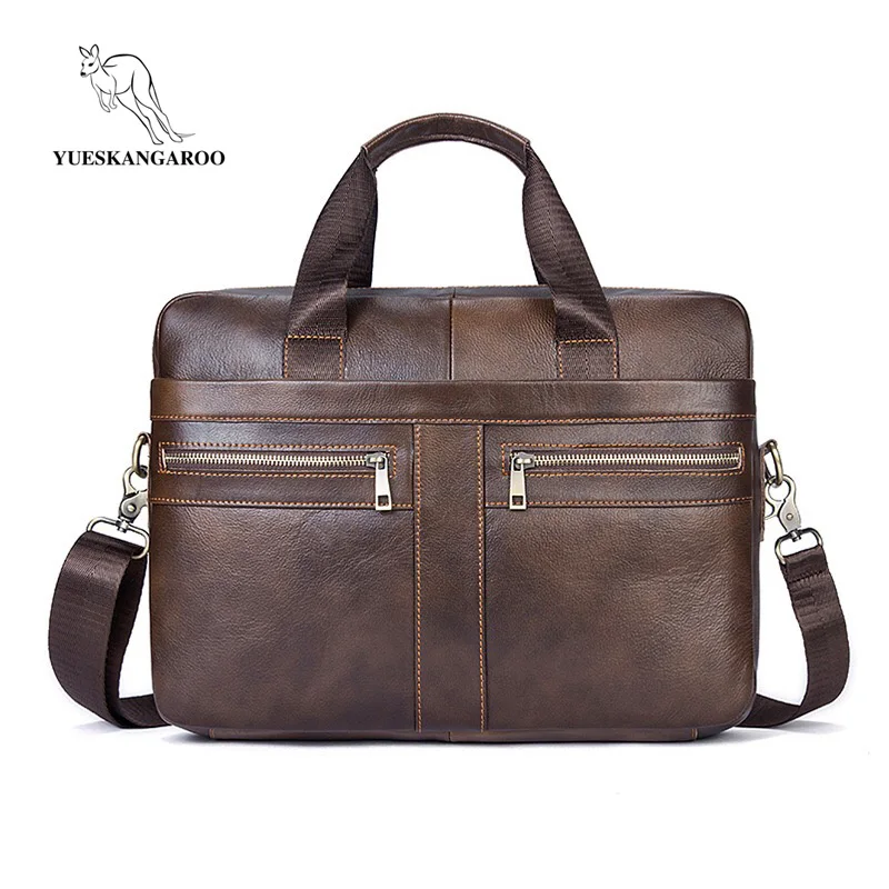 

YUESKANGAROO Men Briefcase Laptop Bag Male Genuine Leather Bag Men Handbags Multifunction Men's Travel Shoulder Bag 2019