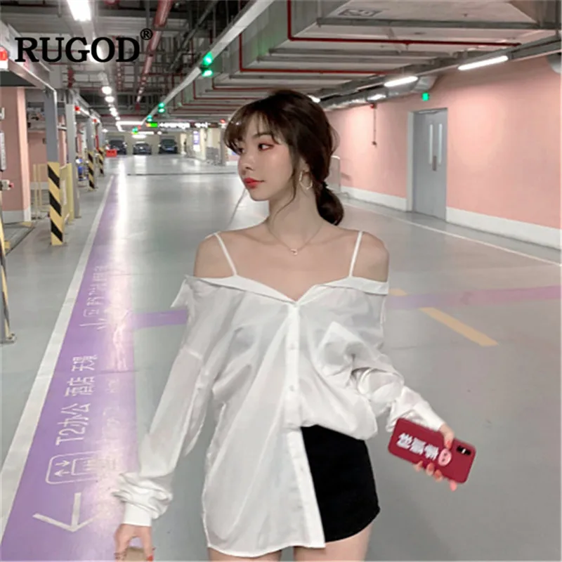 RUGOD/сексуальные женские блузки с открытыми плечами вырезом лодочкой и лямками