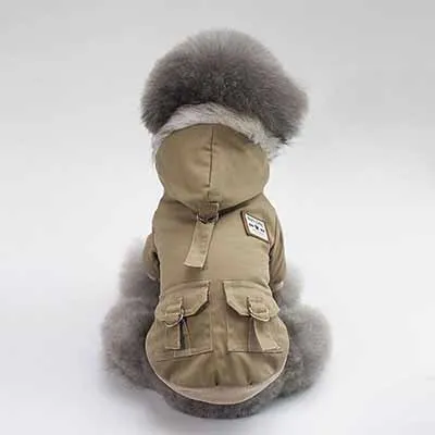 Теплая одежда для собак с хлопковой подкладкой для маленьких собак, модное пуховое пальто в военном стиле для щенков, парка, водонепроницаемая одежда для собак, S-2XL - Цвет: khaki