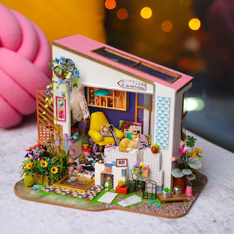 Robotime DIY крыльцо лилии с мебели для детей и взрослых миниатюрный деревянный кукольный дом модель строительные наборы кукольный домик игрушка DG11
