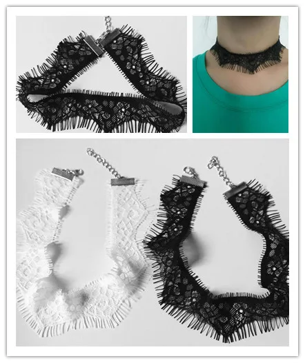 

Hot Sale 2pcs/lot Eyelash Lace Choker Necklace Black/White Girl Lady Fashion Collar Necklaces Jewelry Neck Band Necklace