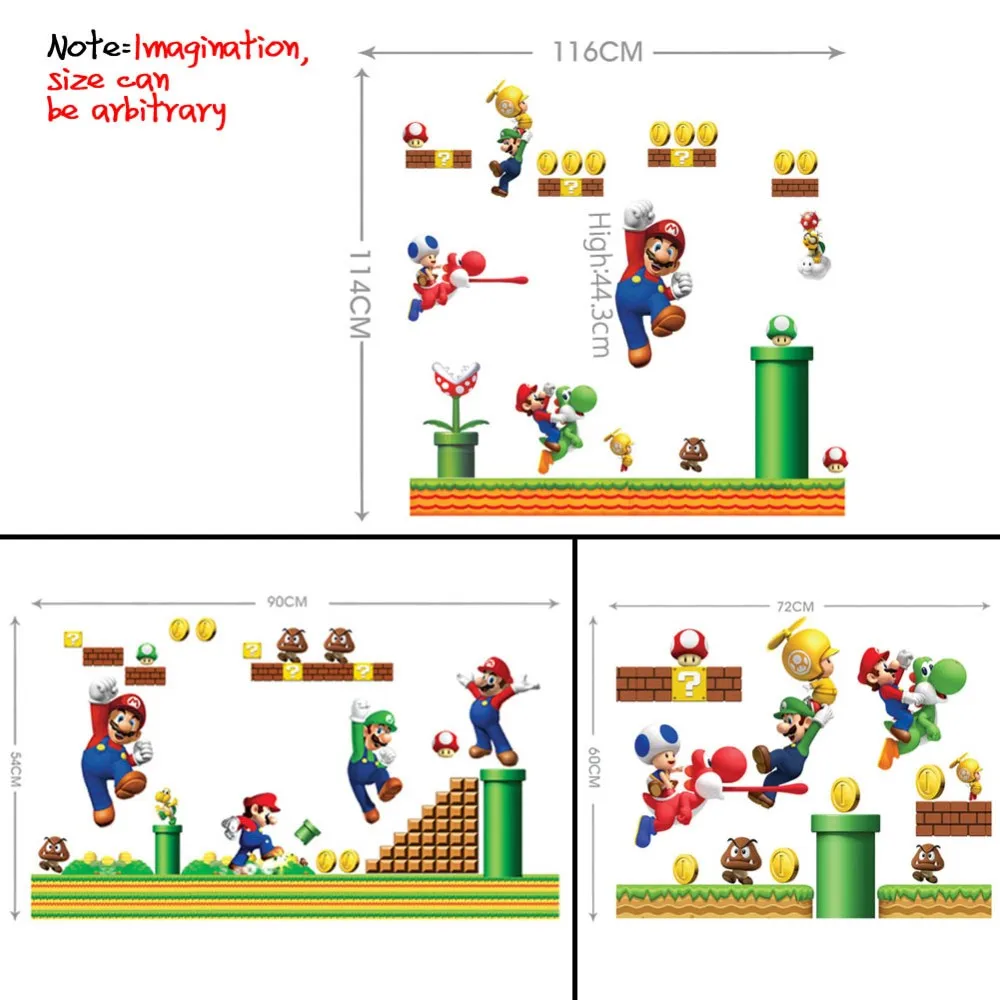 Супер Марио стикер на стену съемный мультфильм декор для детского сада детские комнаты Diy плакат искусство наклейки Современные ПВХ наклейки на стену s