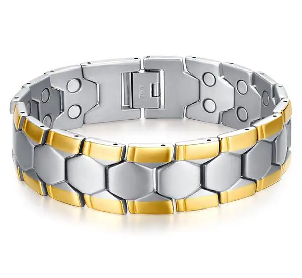 Wide Mens Titanium Energy Nagetive Ion Health Bracelet