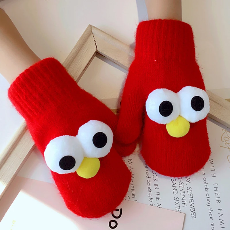 BalleenShiny Kwaii теплые детские перчатки милые дети большеглазая Кукла мультфильм вязание палец перчатки мальчики и девочки утолщенные уличные перчатки