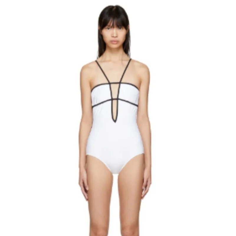 White Vintage Bathing Suit Bandeau One Piece Swimsuit Women Sexy High Cut Out Monokini Swimwear 2019 Bandage Bodysuit Bikinis