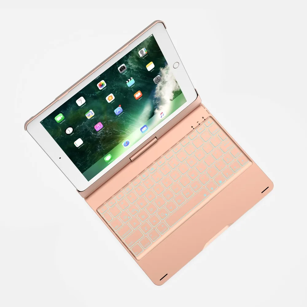 Вращающаяся на 360 градусов Bluetooth клавиатура 7 цветов Чехол с подсветкой для Apple iPad 9