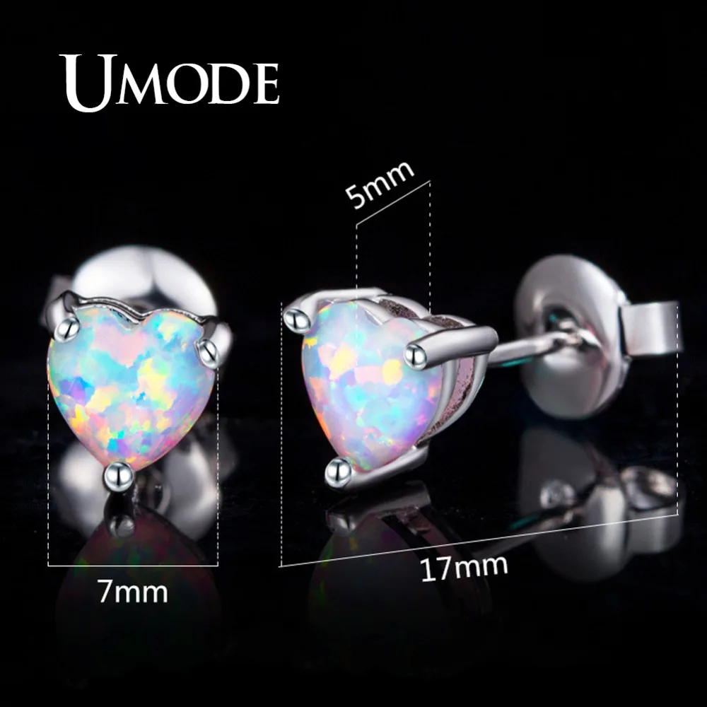 UMODE Cute Heart Opal Stone Stud Earring for Women Fashion Earring Boucle D'Oreille Pendientes Mujer Moda 2018 Oorbellen AUE0384