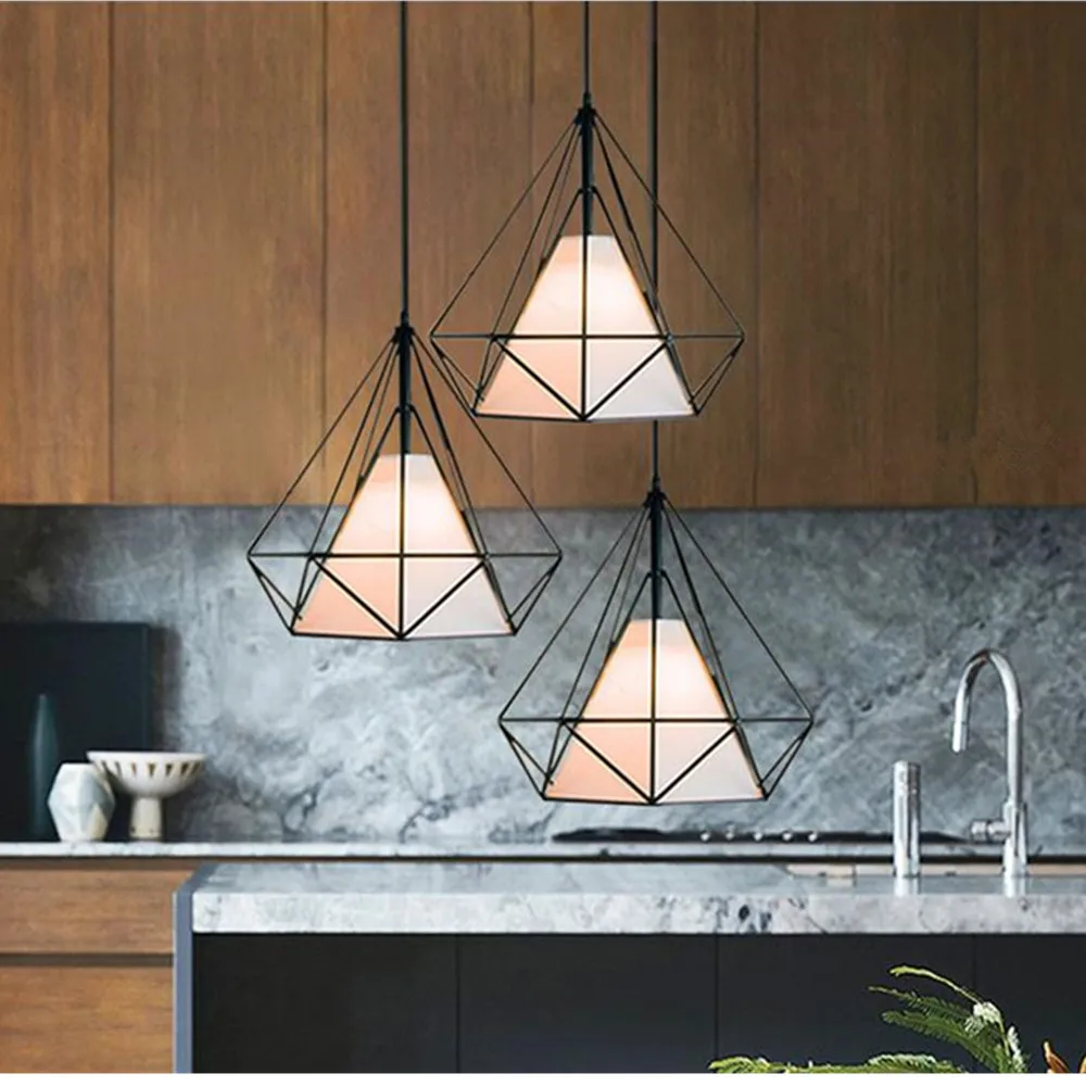 

Nordic modern simple restaurant chandelier loft creative three lamps rose gold diamond iron bar individual lights