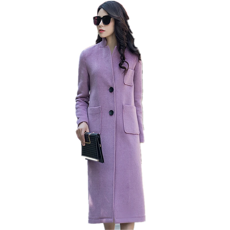 2018 New Winter Coat Women Fashion Light purple Wool Coat Medium Long ...