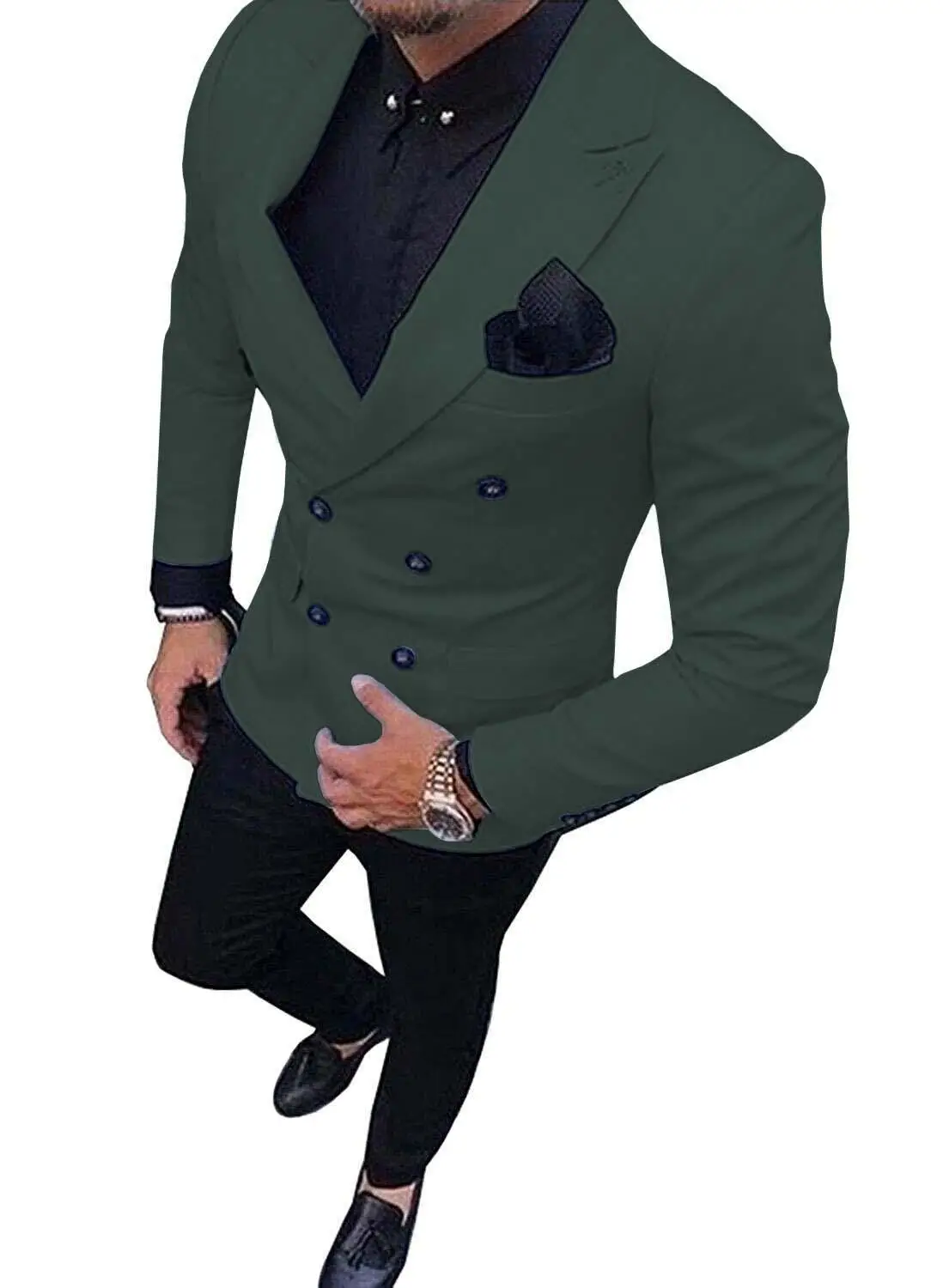 Green Men's Suit Double-Breasted 2-Piece Suit Notch Lapel Blazer Jacket Tux & Trousers For Wedding Party (Jacket+Pants) mens suit