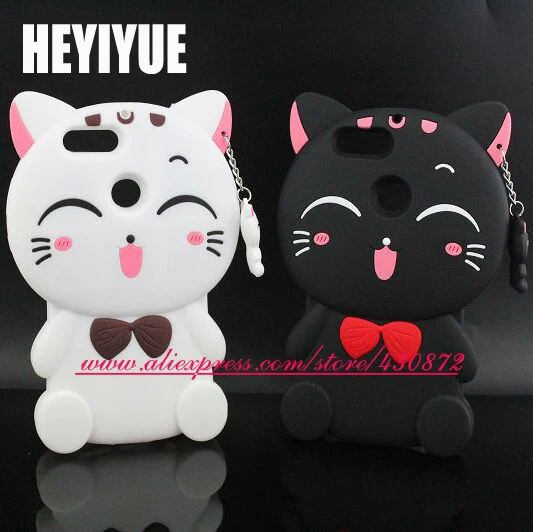 

New 3D Silicon Lucky Cat Cartoon Soft Cell Phone Back Skin Cover for Huawei Honor 9 / Honor 9 Lite