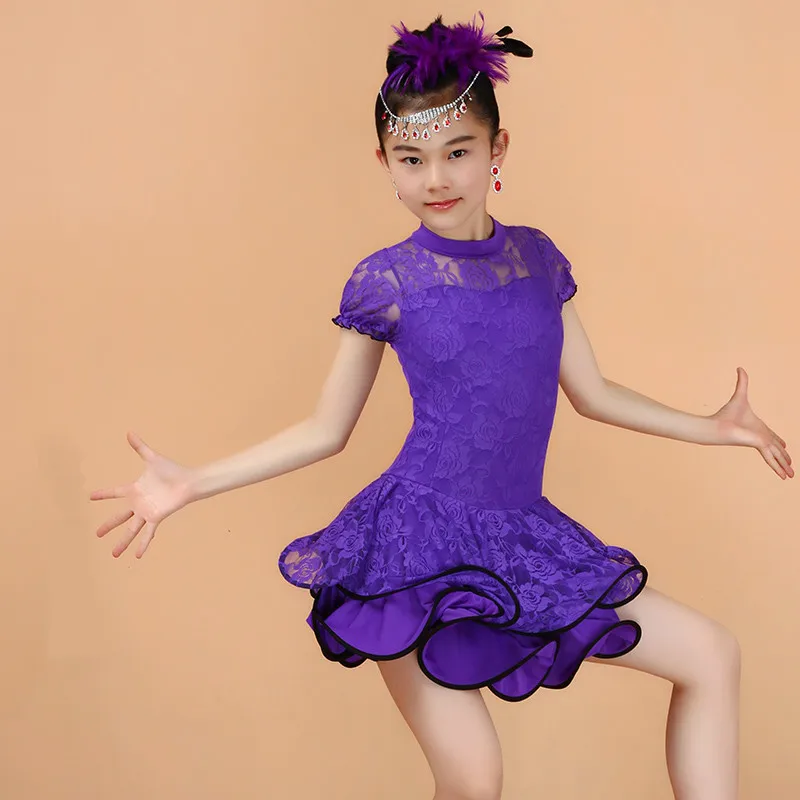 

Kids Children Latin Dance Dress For Girls Samba Stage Dress Dancing Dress Girl Latin Dancewear Performance Lace Costume 120-170